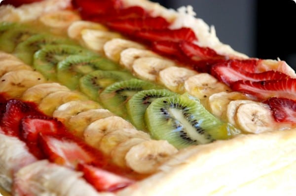 Tarta de frutas con kiwi, plátano y fresas Tarta de frutas con kiwi, plátano y fresas