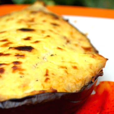 Berenjenas rellenas de jamón y gambas