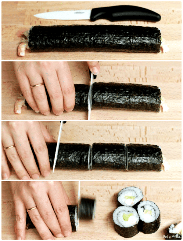 Corta los makis en 8 partes