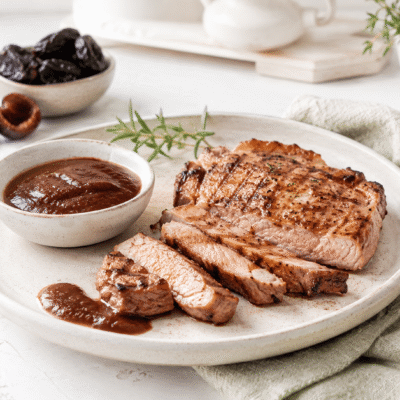 Secreto de cerdo Ibérico con salsa de ciruela