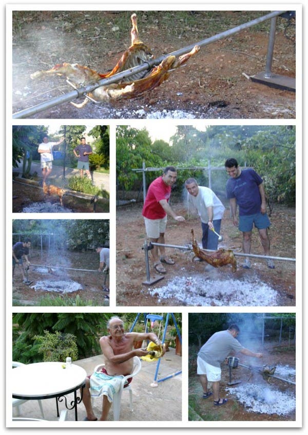 Toda la familia trabaja durante la barbacoa