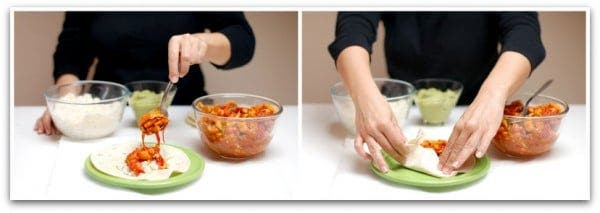 Fajitas de pollo, envolver y comer