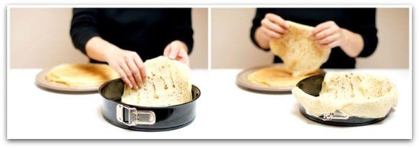 Timbal de crepês con pollo y espinacas
