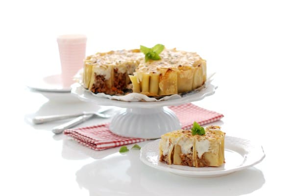 Tarta de macarrones, el corte.